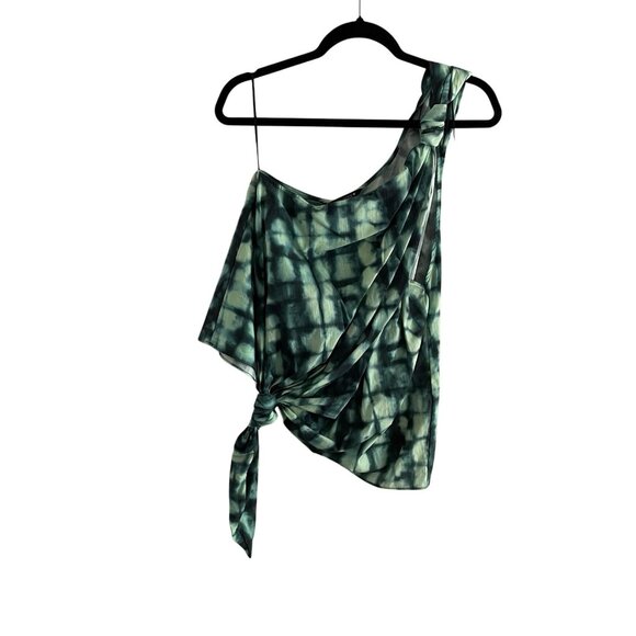 Zara Women S Green Tie Dye Printed Knot Hem Asymmetrical One Shoulder Top NWT - Picture 4 of 12